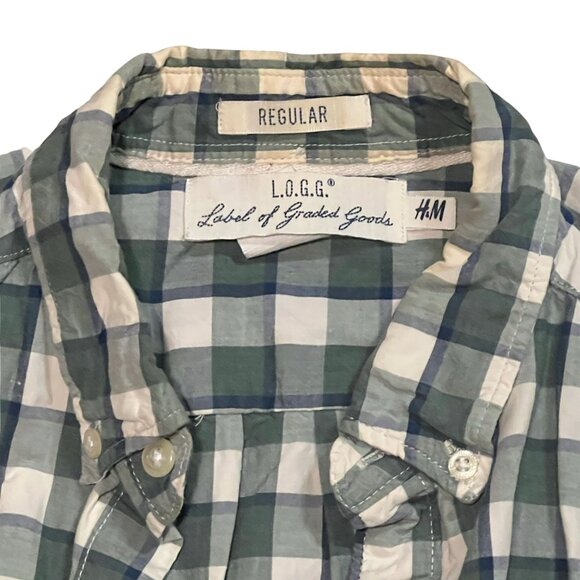 Mens Green & White Plaid Short Sleeve Casual Shirt Regular Fit By H&M L.O.G.G. C - Picture 6 of 6